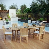 Modway Marina 7 Piece Outdoor Patio Teak Dining Set in Natural White