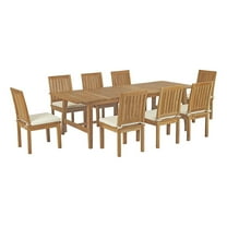 Modway Marina 9 Piece Outdoor Patio Teak Dining Set in Natural White
