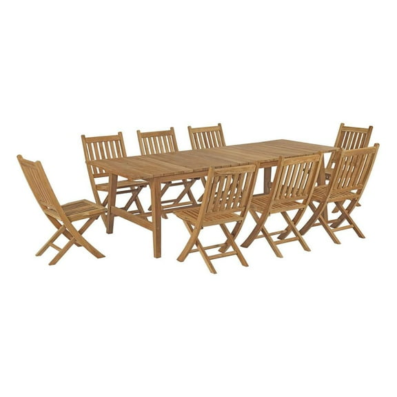 Modway Marina 9 Piece Outdoor Patio Teak Dining Set in Natural