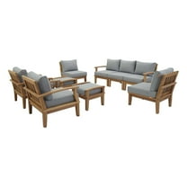 Modway Marina 9 Piece Outdoor Patio Teak Set in Natural Gray