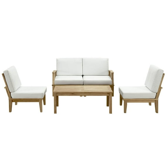 Modway Marina Modern Wood 5-Piece Patio Teak Sofa Set in Natural/White