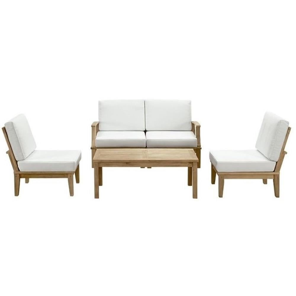 Modway Marina Modern Wood 5-Piece Patio Teak Sofa Set in Natural/White