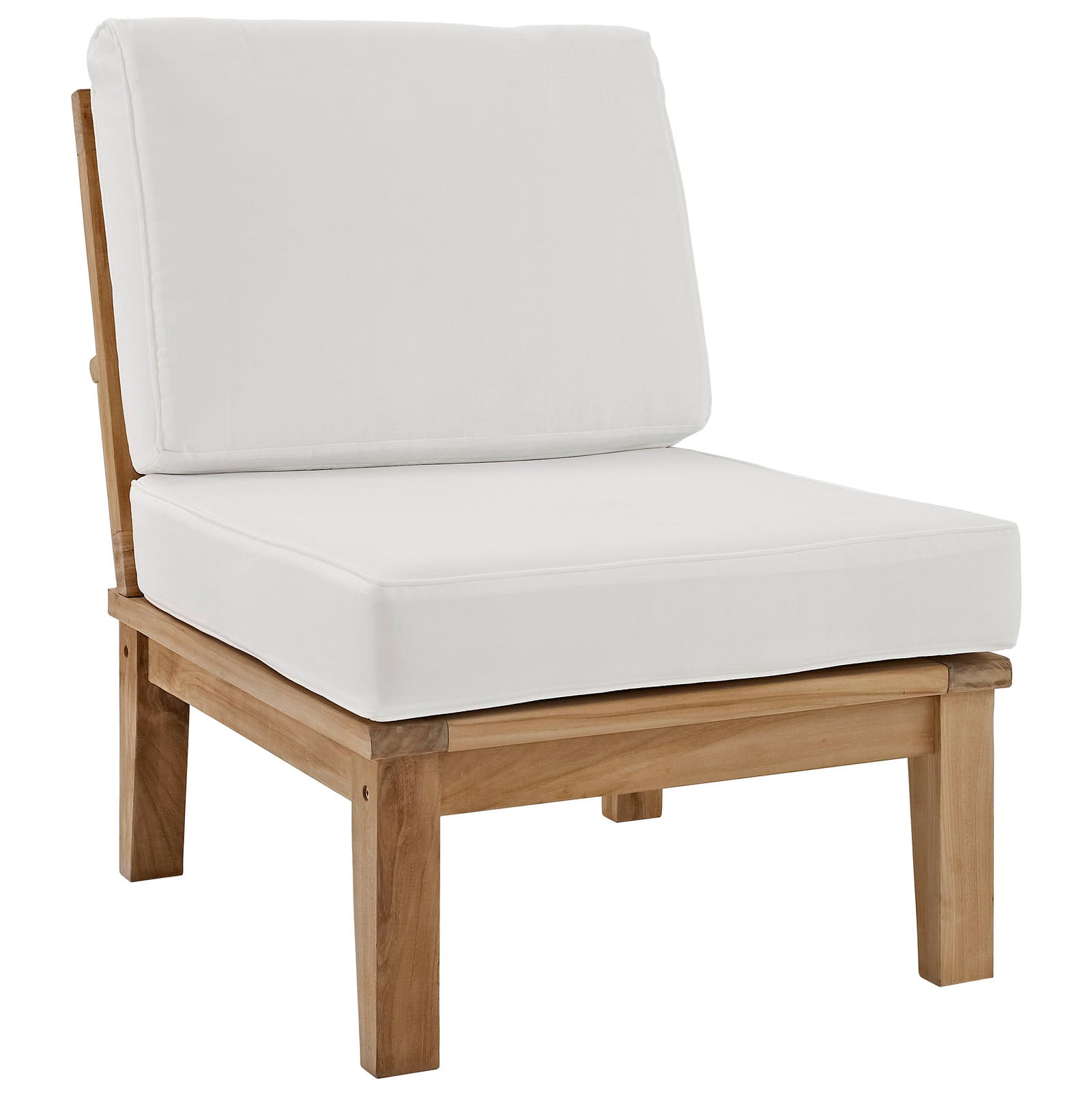 Modway Marina Modern Wood Outdoor Teak Armless Chair in Natural/White