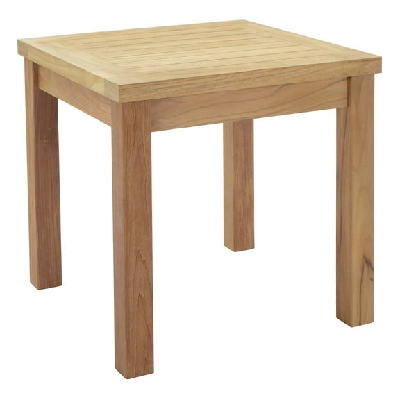 Modway Marina Modern Wood Patio Teak Side Table in Natural Finish