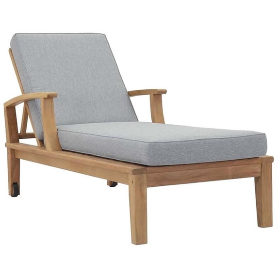 Modway Marina Modern Wood Patio Teak Single Chaise in Natural/Gray