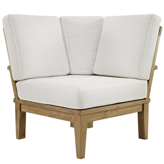 Modway Marina Outdoor Patio Teak Corner Sofa in Natural White