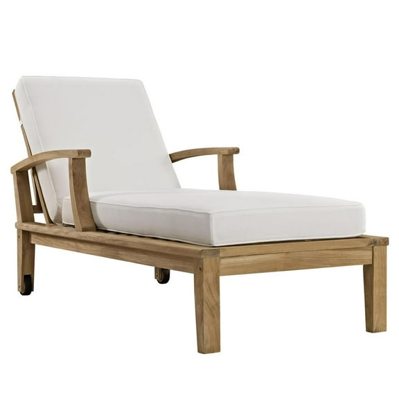 Modway Marina Outdoor Patio Teak Single Chaise in Natural White