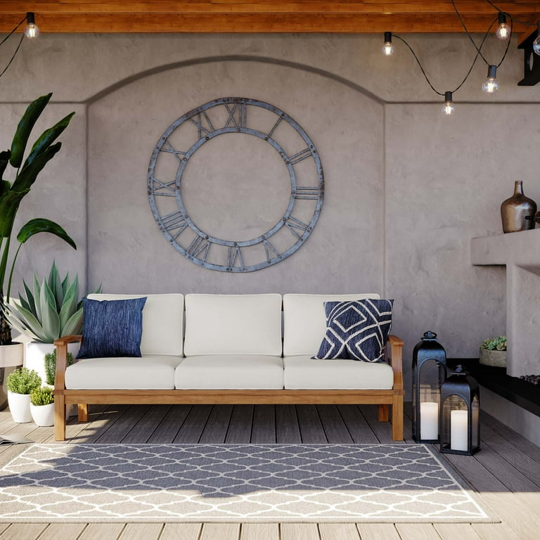 Modway Marina Solid Wood Patio Sofa in Natural and White