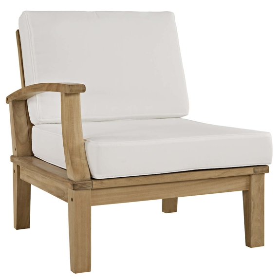 Modway Marina Wood Outdoor Teak Left-Facing Chair in Natural/White
