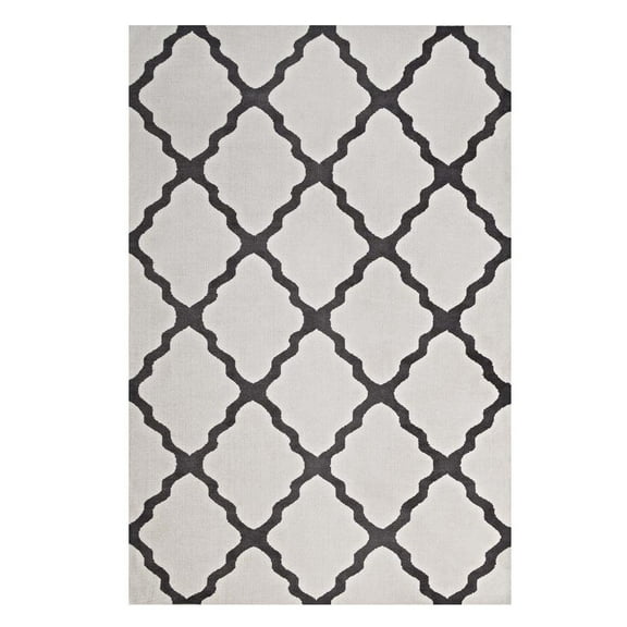 Modway Marja Moroccan Trellis 5x8 Area Rug in Ivory and Charcoal
