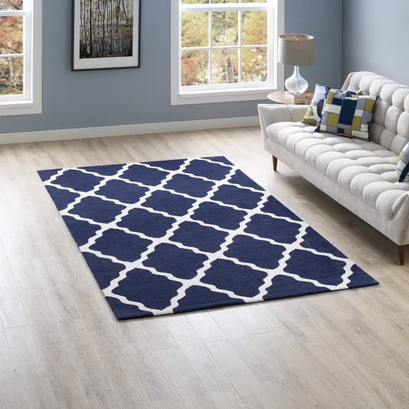 Modway Marja Moroccan Trellis 5x8 Area Rug in Navy and Ivory