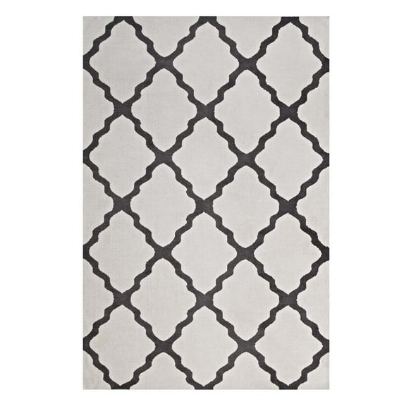 Modway Marja Moroccan Trellis 8x10 Area Rug in Ivory and Charcoal