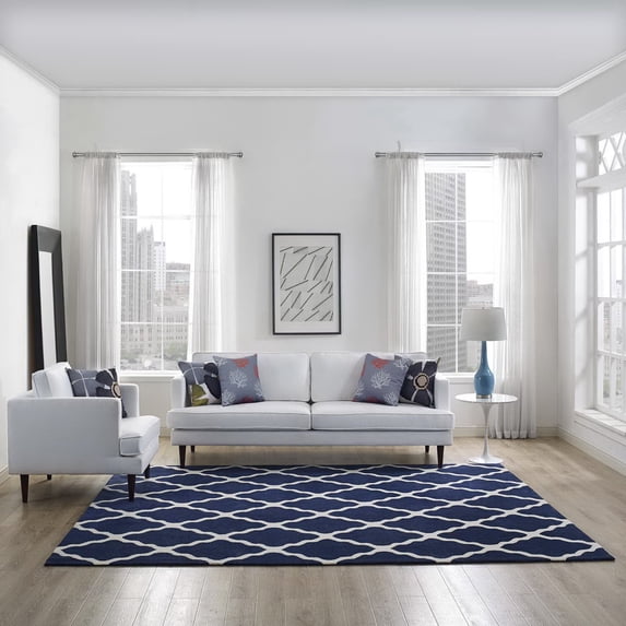 Modway Marja Moroccan Trellis 8x10 Area Rug in Navy and Ivory