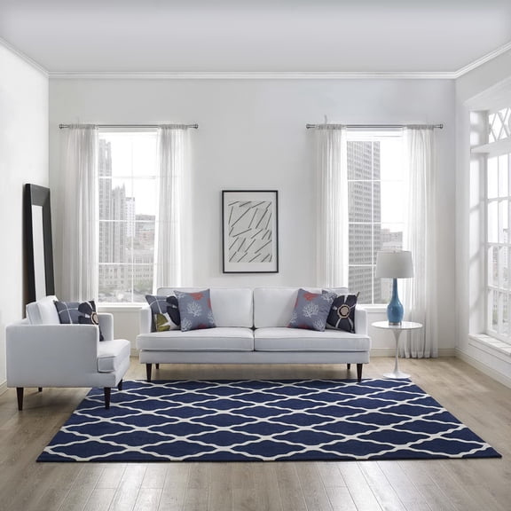 Modway Marja Moroccan Trellis 8x10 Area Rug in Navy and Ivory