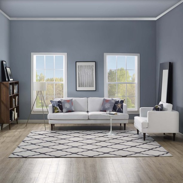 Modway Marja Moroccan Trellis 8x10 Area Rug in Ivory and Charcoal