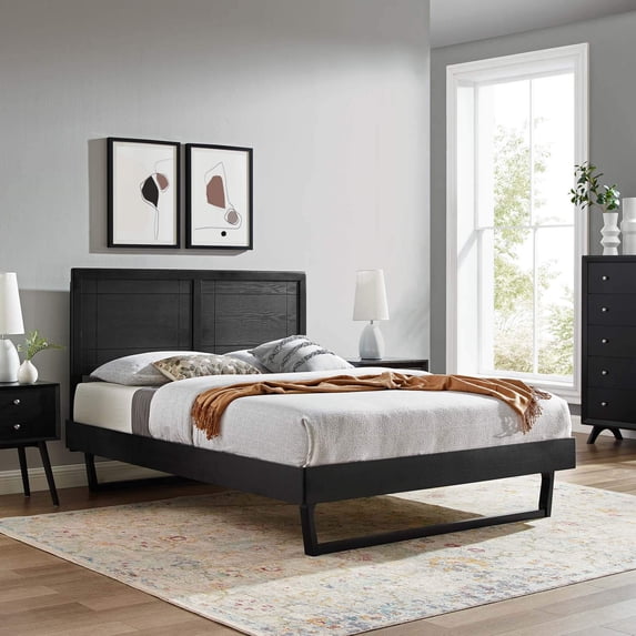 Modway Marlee Wood Frame Queen Platform Bed with Angular Frame in Black