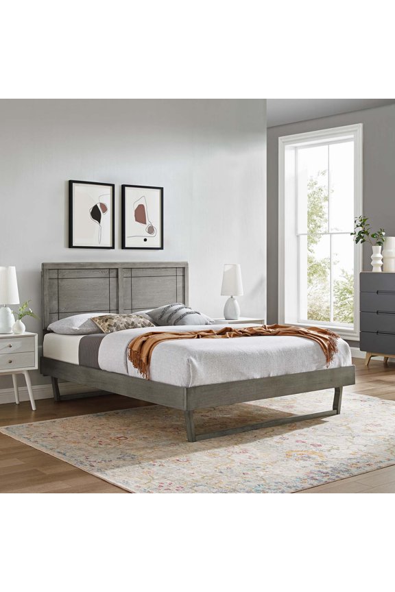 Marlee Wood Frame Queen Platform Bed with Angular Frame in Gray