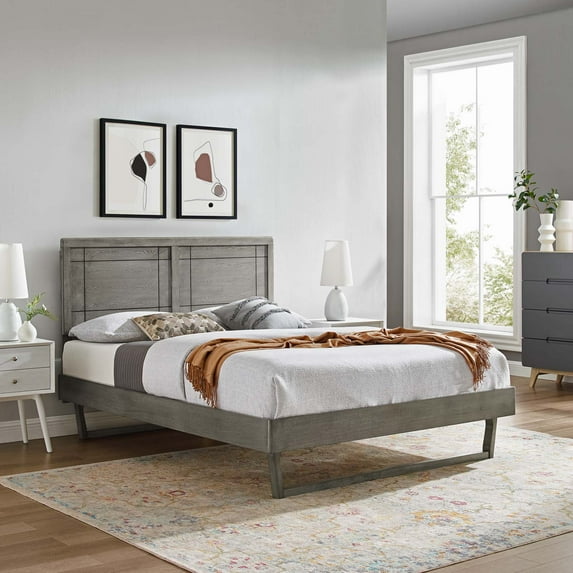 Modway Marlee Queen Wood Platform Bed With Angular Frame in Gray