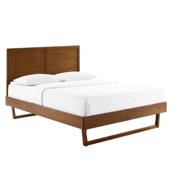 Modway Marlee Queen Wood Platform Bed with Angular Frame in Walnut