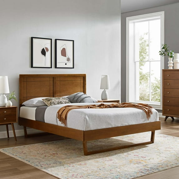 Modway Marlee Twin Wood Platform Bed with Angular Frame in Walnut