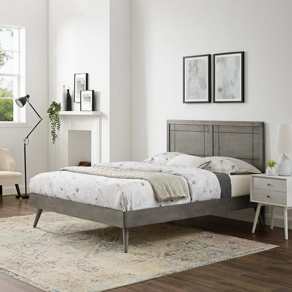 Modway Marlee Twin Wood Platform Bed With Splayed Legs in Gray