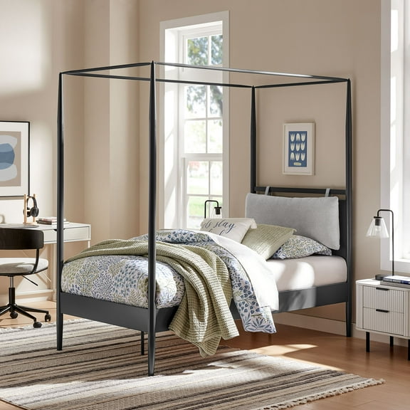 Modway Marlowe 4-Poster Canopy Metal Twin Platform Bed in Charcoal by Modway