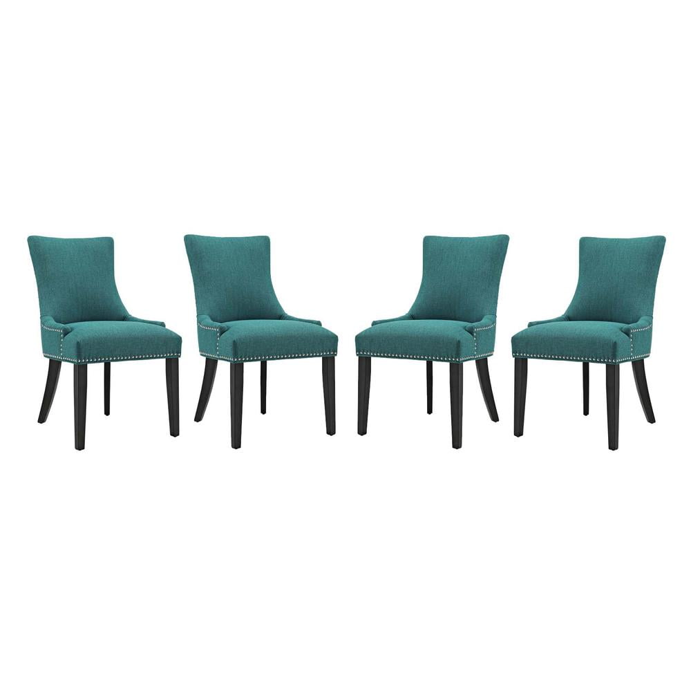 Regal Teal Hourglass High-Back Upholstered Wood Side Chair