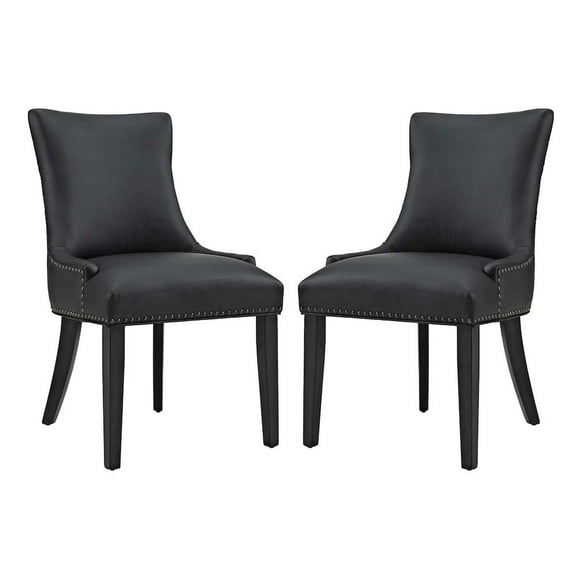 Modway Marquis Dining Chair Faux Leather Set of 2 in Black