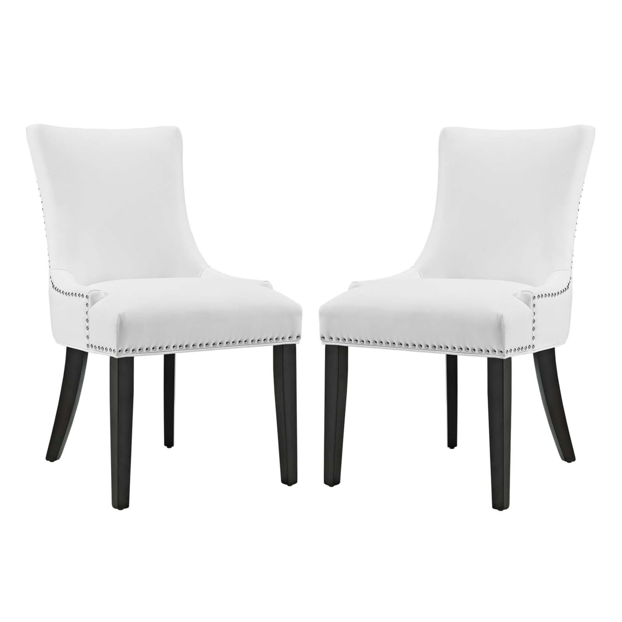 White Faux Leather Upholstered Side Chair with Wood Legs
