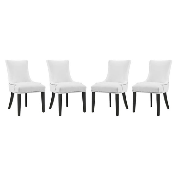 Modway Marquis 20.5" Solid Rubberwood and Vinyl Dining Chair in White (Set of 4)