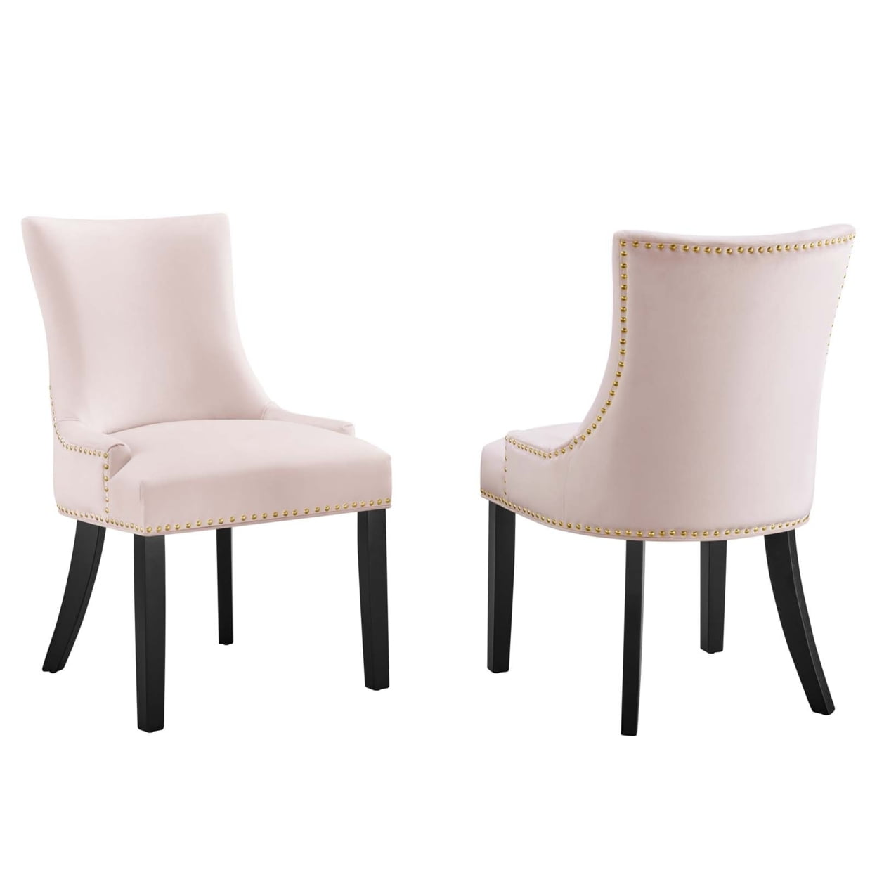 Pink Velvet Upholstered Dining Chairs with Wood Legs