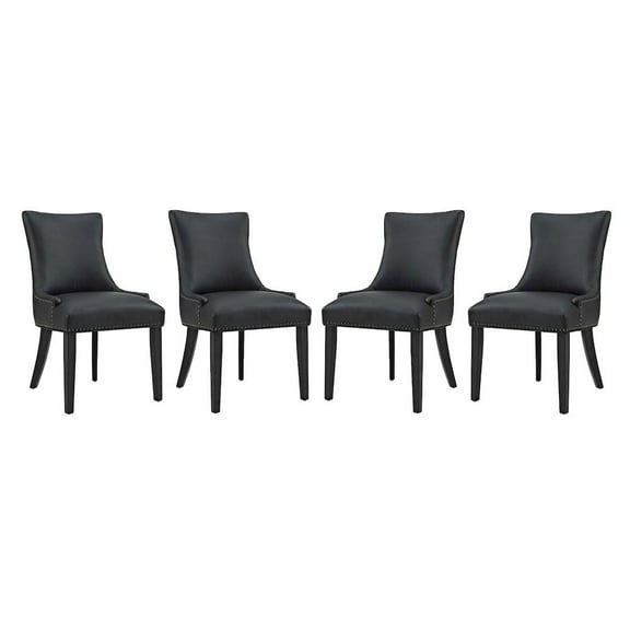 Modway Marquis Dining Chair Faux Leather Set of 4 in Black