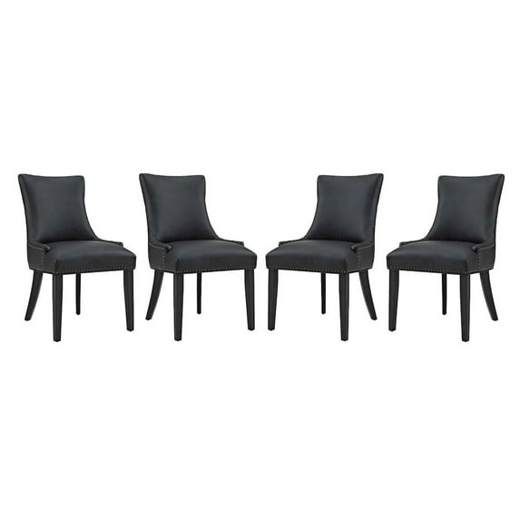 Modway Marquis Dining Chair Faux Leather Set of 4 in Black