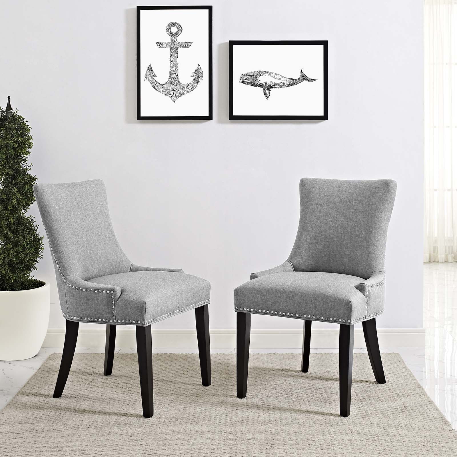 Elegant Parsons Upholstered Side Chair with Nailhead Trim, Light Gray
