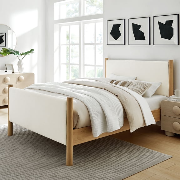 Modway Maven Full Size Boucle Upholstered Platform Bed in Feather Oak