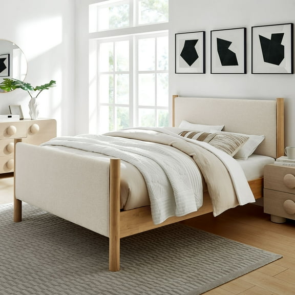 Modway Maven Queen Size Fabric Upholstered Platform Bed in Ivory Oak