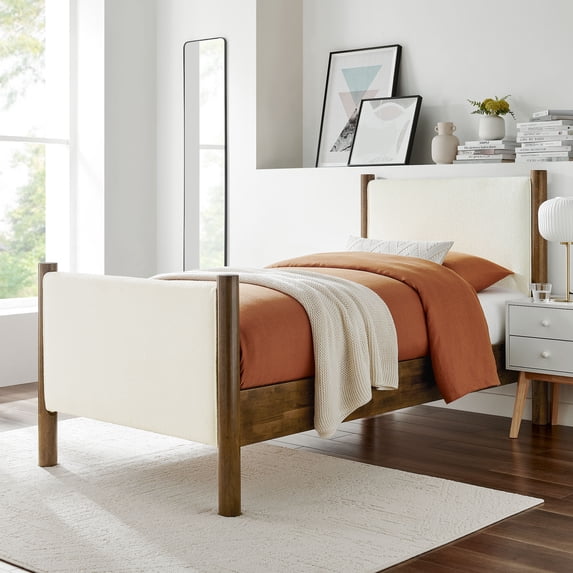 Modway Maven Twin Size Boucle Upholstered Platform Bed in Feather Walnut