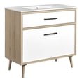 thumbnail image 1 of Modway Maverick 36" Wood Bathroom Vanity with Tapered Legs in White/Oak, 1 of 11