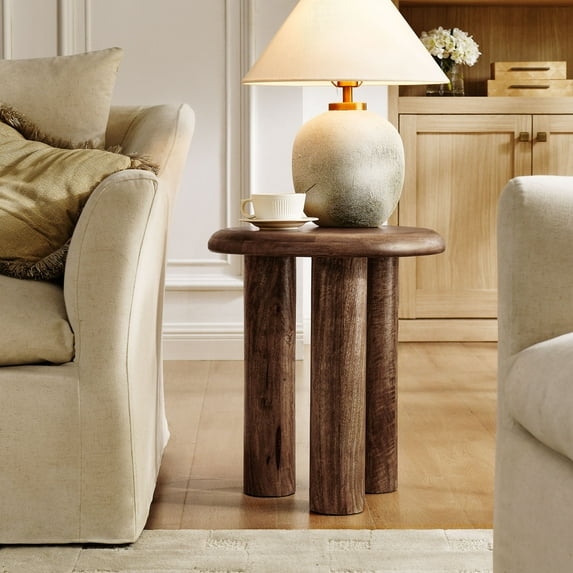 Mavina Mango Wood Side Table in Walnut