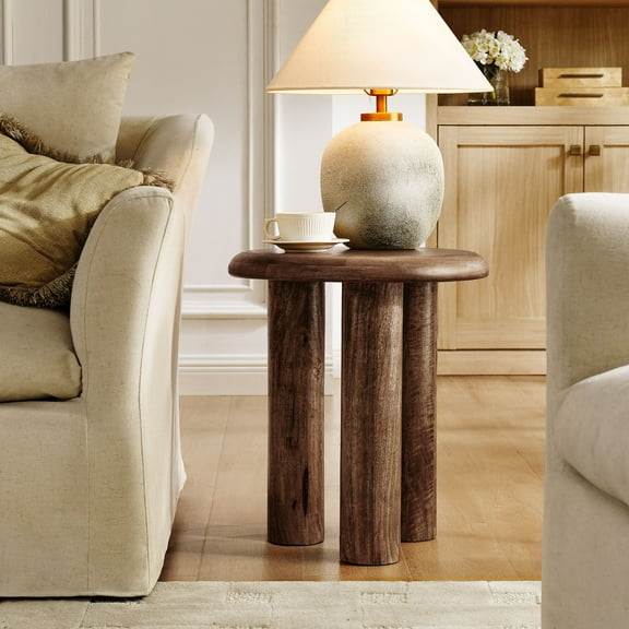 Mavina Mango Wood Side Table in Walnut