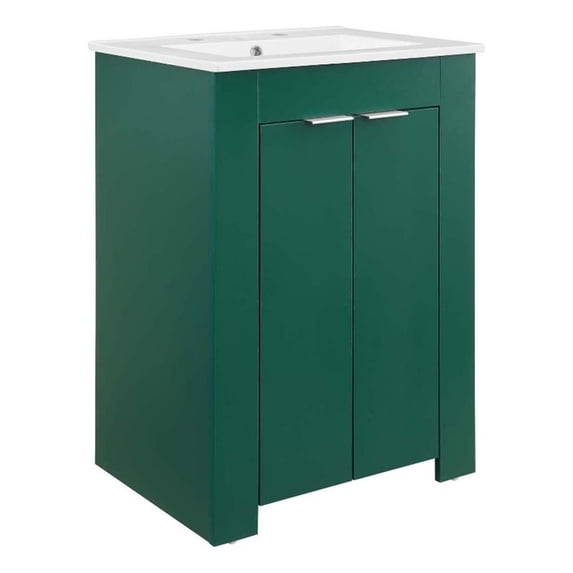 Modway Maybelle Modern Wood/Ceramic Bathroom Vanity in Green/White