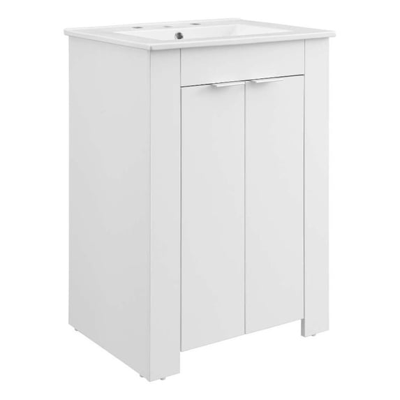 Modway Maybelle Modern Wood/Ceramic Bathroom Vanity in White