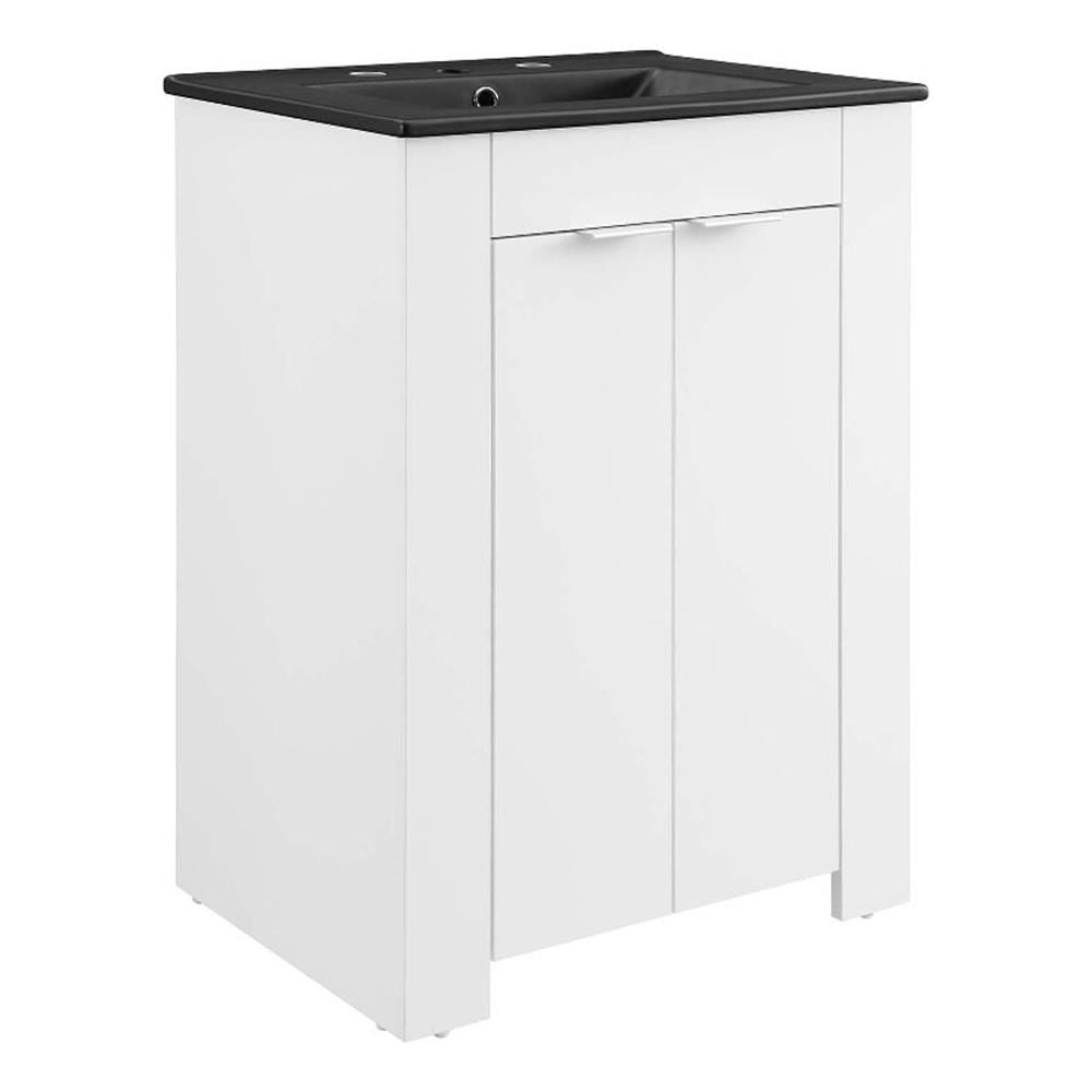 Maybelle 24" White Black Melamine Bathroom Vanity with Ceramic Basin