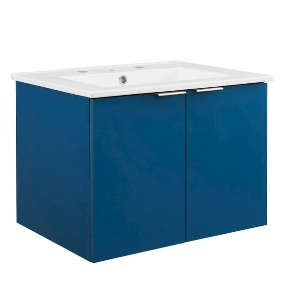 Modway Maybelle 24" Wall-Mount Bathroom Vanity in Navy White