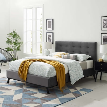 Modway McKenzie Queen Biscuit Tufted Performance Velvet Platform Bed in Gray