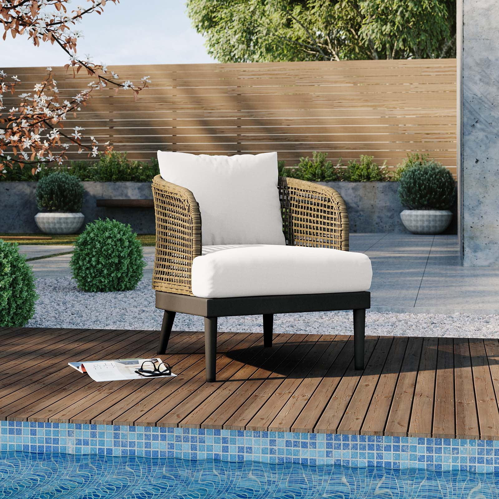 Natural White Rattan Outdoor Armchair with Cushions
