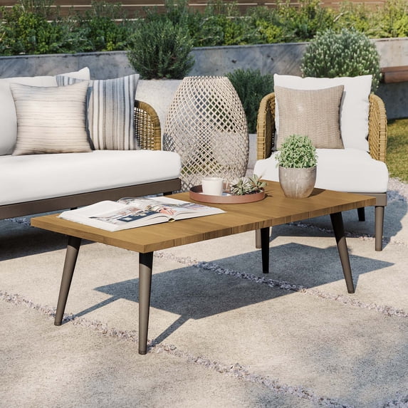 Modway Meadow Outdoor Teak Wood Coffee Table in Natural Taupe/Brown