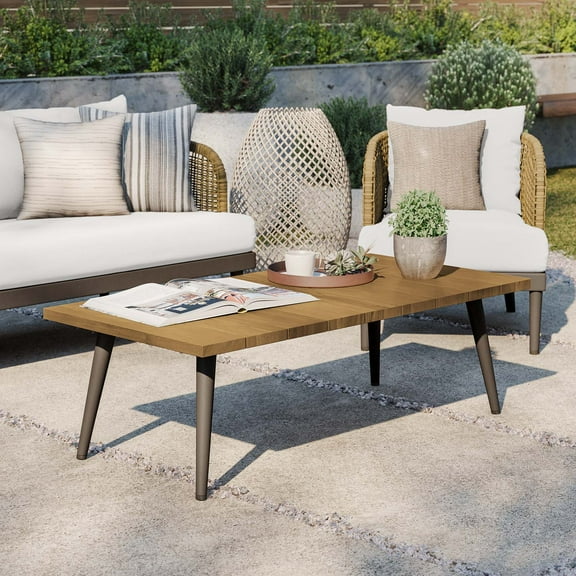 Modway Meadow Outdoor Teak Wood Coffee Table in Natural Taupe/Brown