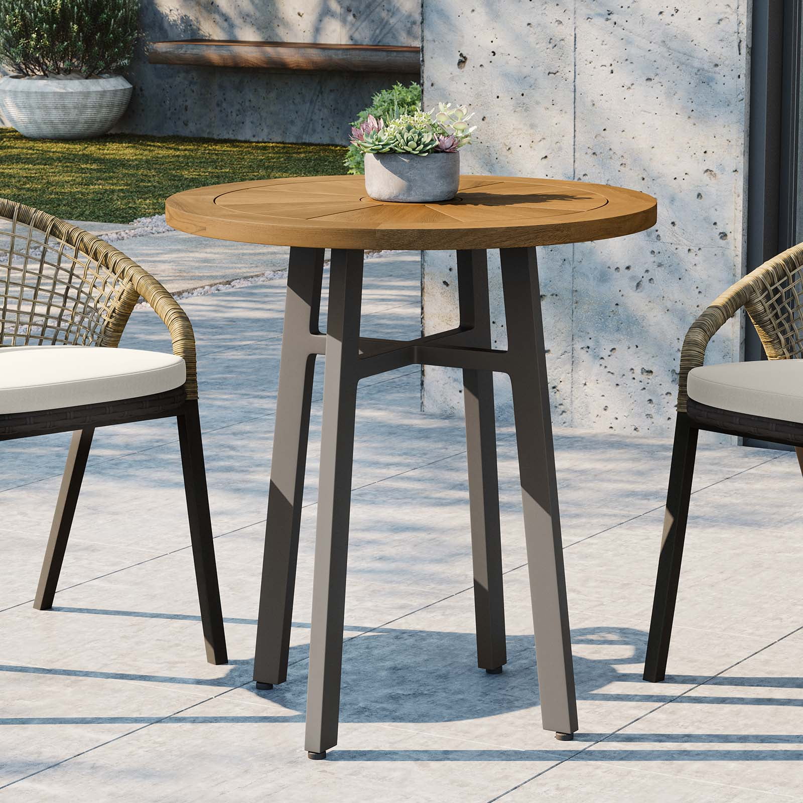 Meadow 27.5" Round Teak and Metal Outdoor Dining Table