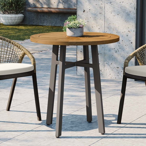 Modway Meadow Outdoor Teak Wood Dining Table in Natural Taupe/Oatmeal